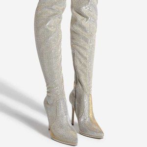 Silver Iridescent Over the Knee Platform Boots Size 8